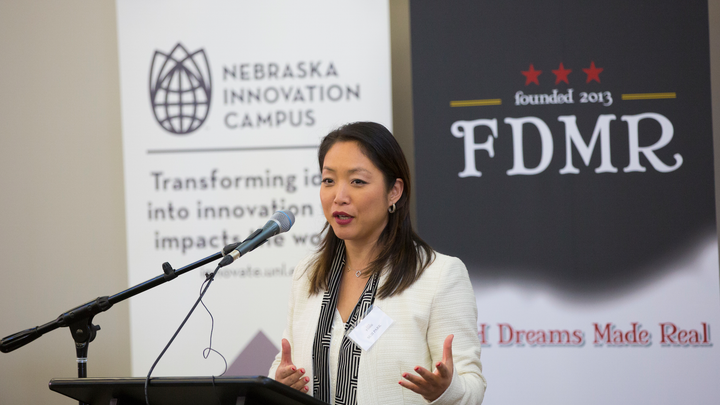  Suji Park speaks at an April 20 announcement at Nebraska Innovation Campus.